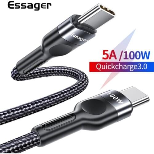 Essager 100W/60W 5A USB Type C To USB C Cable PD Fast Charging Charger Wire Cord For Macbook Samsung S20 Xiaomi Huawei