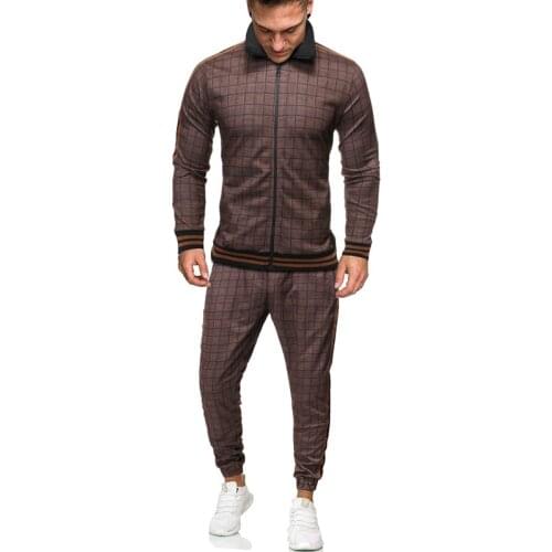 Men sets tracksuit men spring autumn mens sportswear casual 2 piece sets men plaid tracksuit men clothing Mens jacket+pants