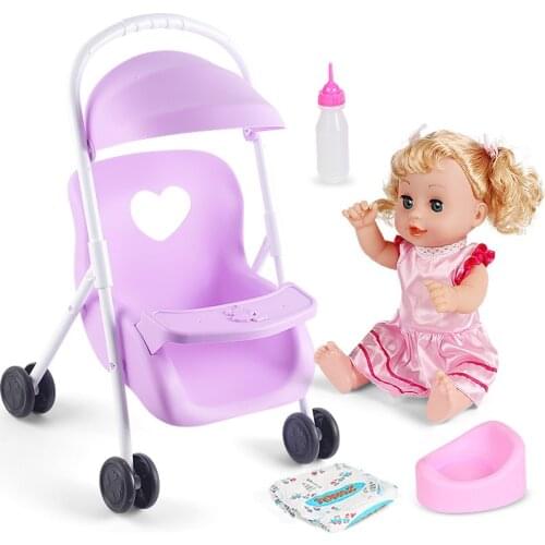 Baby Doll Stroller Foldable Doll Trolley Toy with 13-inch Baby-Doll for Toddlers and Little Girls Birthday Gifts