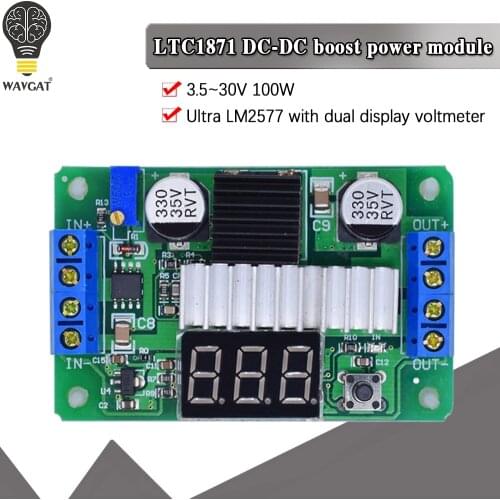 LTC1871 100W/6A DC Power Source Step Up Converter DC DC 3.5V-30V 5v 12v 6A 100W Adjustable Converters +Red LED Voltmeter