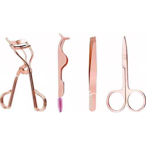 Multifunctional False Eyelashes Auxiliary 4 In 1 Eye Lash Curler Kit Eyelash Curler Clip Eyebrow Tweezer False Eyelash Aid Tool