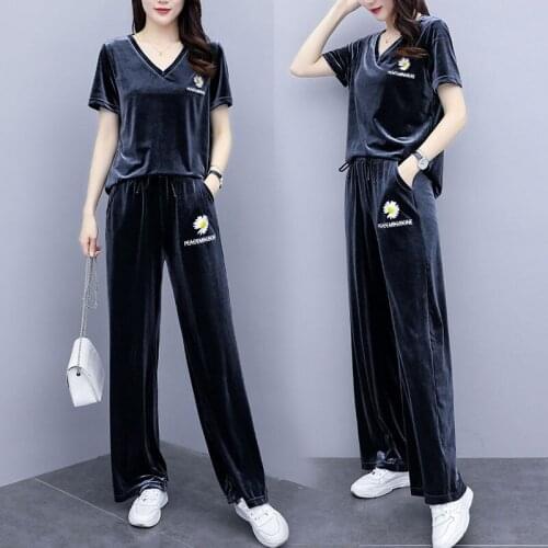 Fashion Sports Suit Womens Summer Dress 2021 New Daisy Fashion Korean Casual Wide-leg Pants Two-piece Women
