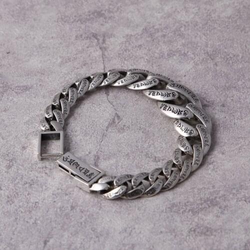 S925 silver fashion accessories Personality male money bracelet Thai silver restoring ancient ways six words silver chains