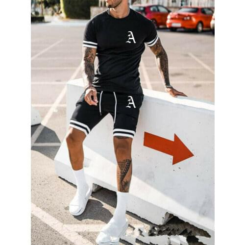 Men Athletic Tracksuit Short Sleeve Shirt Shorts Set 2 Piece Outfits Sportswear
