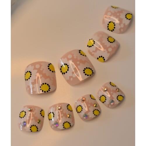 Fake Cute Toenail Tips Summer Design Fake Nails For Foot Decoration With Crystal Women Girls Pedicure