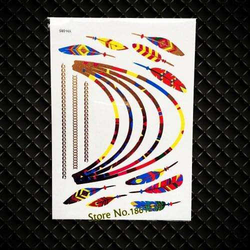 New Beauty Flash Metallic Temporary Disposable Tattoo Makeup Health Indian Tattoo Choker Feather Designs GYH085 Fake Gold Tatoo