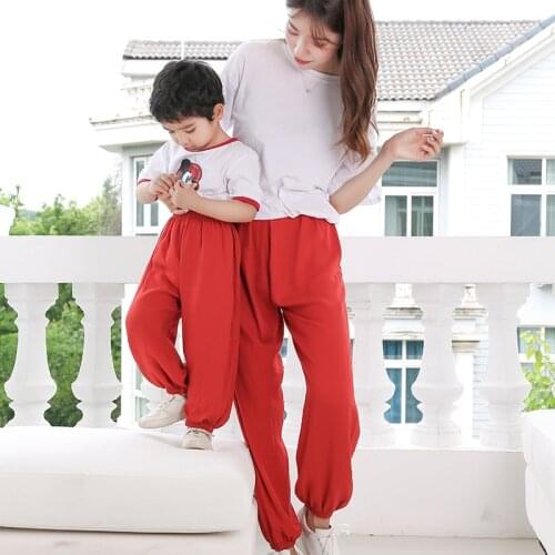 2021 New Summer Matching Mother Daughter Clothes Plus Size Wide Leg Pants Womens Fashion Trousers Full Length Casual