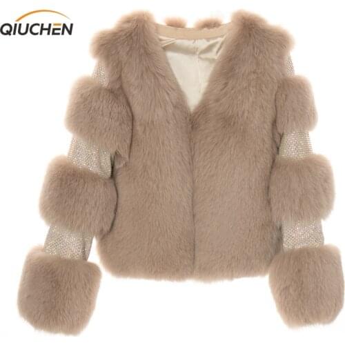 QIUCHEN PJ21033 2021 New women winter jacket high quality real fox fur fashion model high quality keep warm in winter real fur