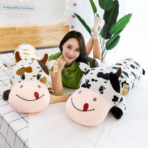 60/80/100cm Lovely Creative Milk Cow Plush Pillow Toys Soft Stuffed Cartoon Animal Cattle Doll Bedroom Sleeping Pillow Cushion