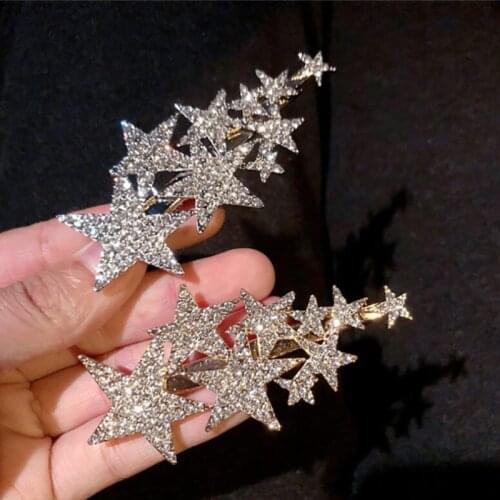 Full Rhinsetone Five-pointed Star Hair Clips For Women Girls Shinny Gold Silver Duckbill Hairpins Crystal Ladies Hairclip