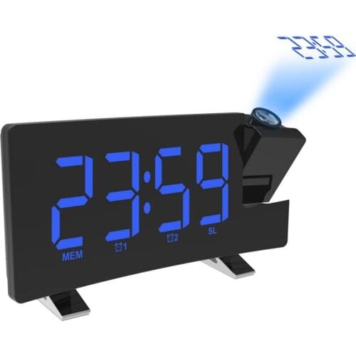 Radio Digital Projection Alarm Clock LED Display Electronic Clock Curved Double Alarm Clock 8-Inch Large Screen Table Clock