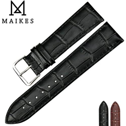 Maikes High Quality Genuine Leather Watch Strap Black Watchband 16 18 19 20 22mm Thin Watch Band Watch Accessories