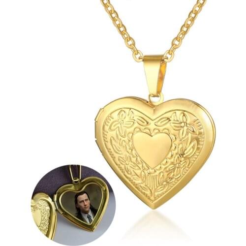 Fashion Heart Openable Photo Frame Pendant Necklaces for Woman Carved Hollow Flower Charm Necklace Jewelry
