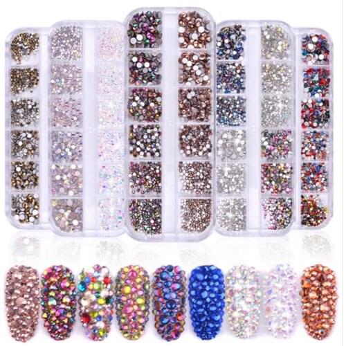 Glass Nail Rhinestones Multi Size Mixed Colors Flat-Back AB Crystal Strass 3D Charm GemsNail Art Decorations DIY Manicure