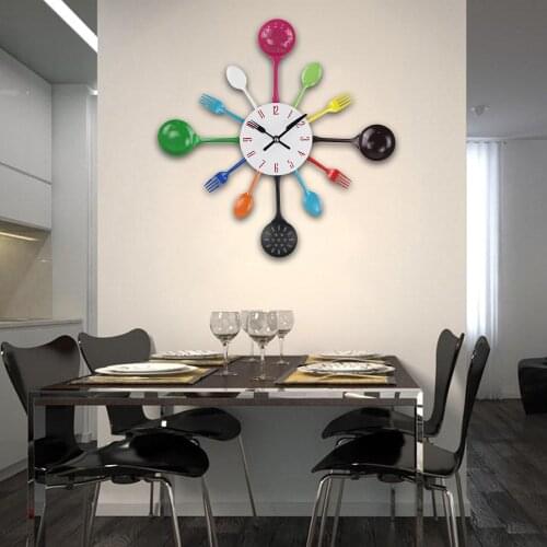 Cutlery Kitchen Wall Clock Spoon Fork Quartz Wall Mounted Slient Clocks Modern Design Horloge Murale Wall Clocks2020 Hot Sale