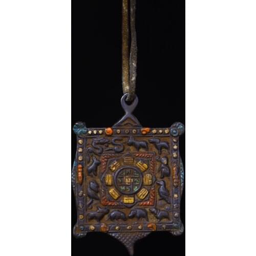 Tibetan Buddhism old copper pure handmade engraving color nine palaces and eight trigrams amulet pendant Christmas Halloween