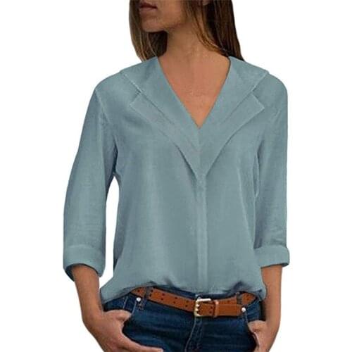 U-SWEAR White Blouse Long Sleeve Chiffon Blouse Double V-neck Women Tops and Blouses Solid Office Shirt Lady Blouse Shirts