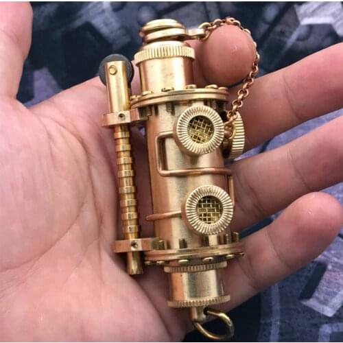 Vintage pure copper Kerosene gasoline petroleum oil cigarette lighter Heavy armor machinery steampunk collection gift(No fuel)