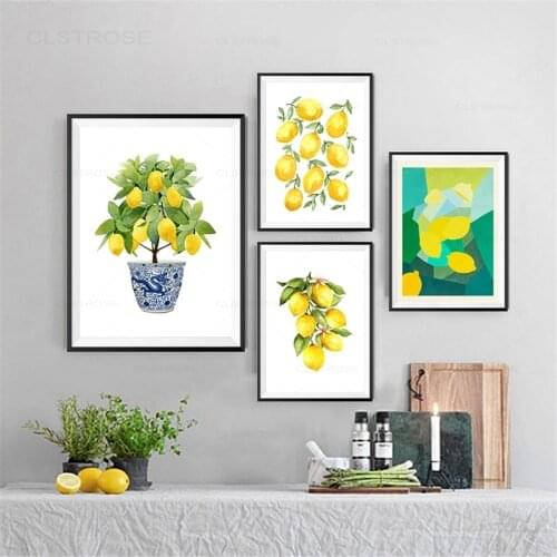 Yellow Fruit Lemon Watercolor Painting Art Prints Kitchen Wall Decorative Pictures Citrus Botanical Vegetable Canvas Posters
