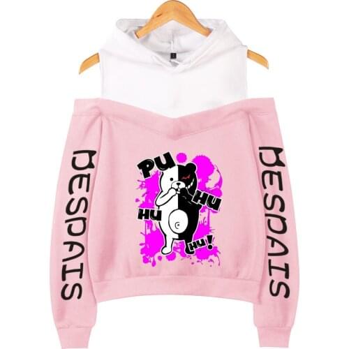 Anime Danganronpa Monokuma Women Hoodie Sweatshirt Harajuku Sexy Off Shoulder Long Sleeve Pullover Hooded Jacket Cosplay Costume