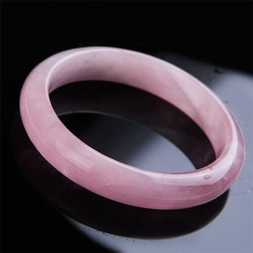 Genuine Natural Pink Quartz Crystal Round Fashion Bangle Bracelets For Women Inner Diameter 56mm