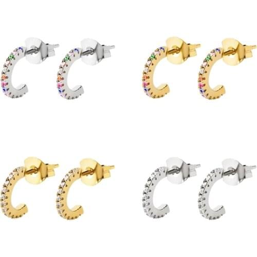 Rainbow Crystal Stud Earrings 925 Sterling Silver Ear Needle Minimalism Zircon Earrings Women Fashion Jewelry Birthday Gifts