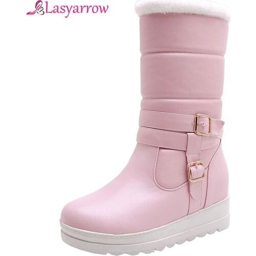 Lasyarrow 2018 Women Boots Plus Size 30-42 Fashion Round Toe Female Wedge Snow Boots Winter Boot Women Shoes Black White Pink