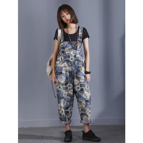 Women Loose Print Pattern Jumpsuits Ladies Holes Overalls Female Casual Fashion Printed Rompers 2018