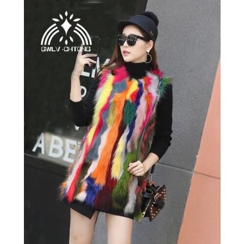 100% Real natural genuine raccoon fur vest jacket women fashion multi-color colorfull gilet custom any size