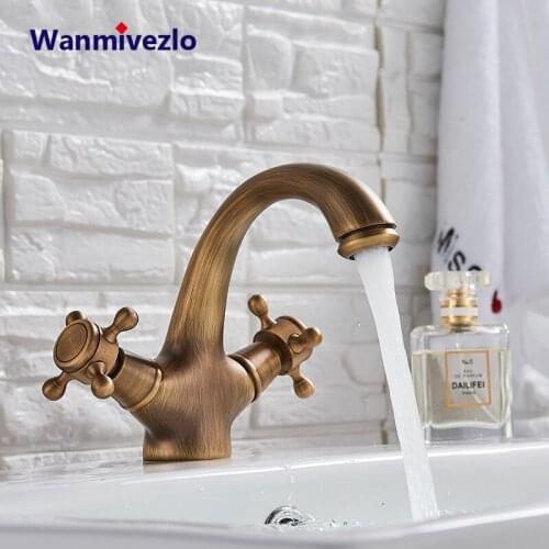 Golden Bidet Shower Bathroom Basin Faucet Dual Handles Hot Cold Water Mixer Tap Antique Brass Swivel Spout Toilet Water Tap
