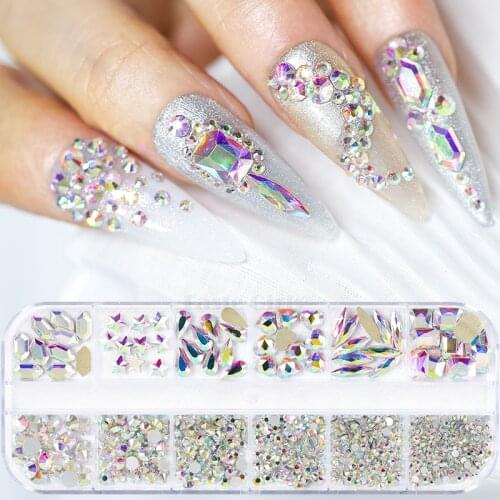 1 Box Crystal Nail Art Rhinestone Clear All Color Flat Bottom Mixed Shape DIY Nail Art 3D Decoration Gems Strass Accessories