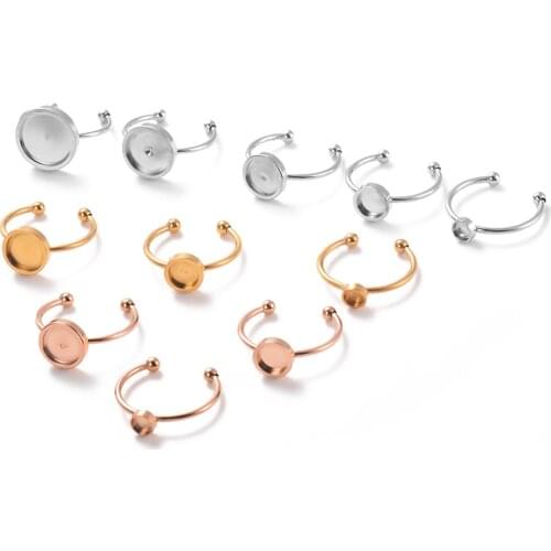 10pcs No Fade Stainless Steel Adjustable Ring Settings Blank/Base Cabochon Bezel Tray Fit for DIY Rings Jewelry Making Findings