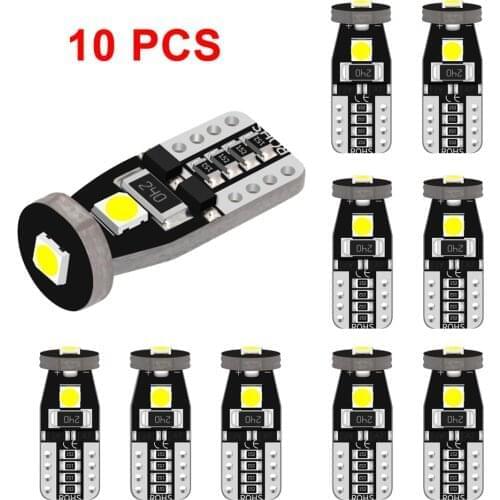 10Pcs T10 Led Auto 12V Canbus W5W Led Bulbs 168 194 6000K White Signal Lamp Dome Reading License Plate Light Car Interior Lights