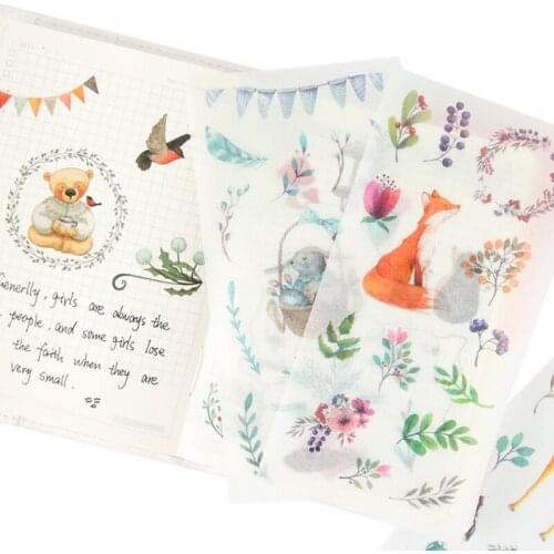 15packs/lot Cartoon Animals Garland Paper sticker/Leaves Bear Fox Scrapbooking Decoration label/Diary Album Notes School office