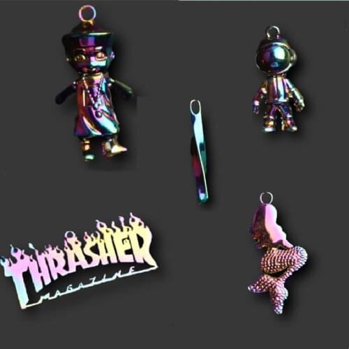 2pcs Street Hip-Hop Rock Astronaut/Thrasher/Spiral Bar/Cacique /Color Stainless Steel Pendants DIY Charm Jewelry Crafts Making