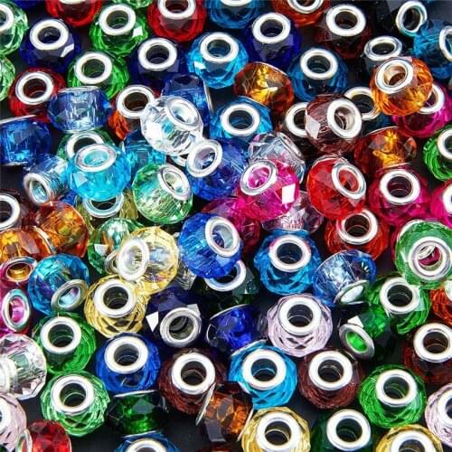 20pcs Assorted Color Cut Faceted Large Hole Glass Beads Fit Pandora Bracelet European Beads Chain Necklace for Jewelry Making