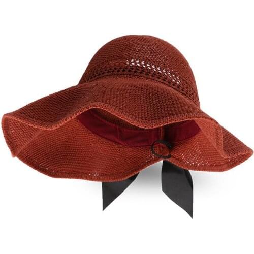 2021 the new style joker bowknot solid color handmade straw hat foldable sun hat outdoor travel hat for girl and women 06