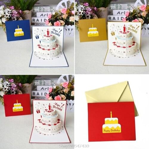 3D Pop Up Happy Birthday Greeting Cards Cake Postcards Invitations with Envelope for Kids Gifts D22 20 Dropship