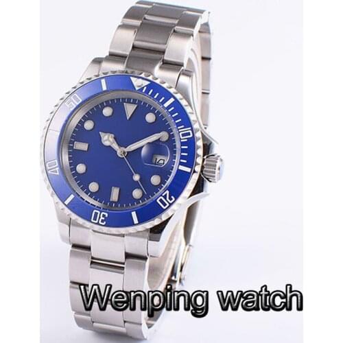 40mm BLIGER blue dial sapphire glass blue Ceramic Bezel Calendar Window automatic mens Mechanical waterproof watch