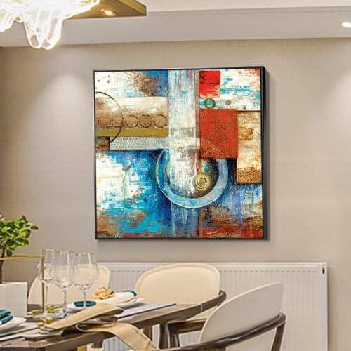 Abstract 100% Hand Painted Oil Painting On Canvas Geometric Wall Art Paintings Vintage Minimalist Poster Art Modern Home Decor