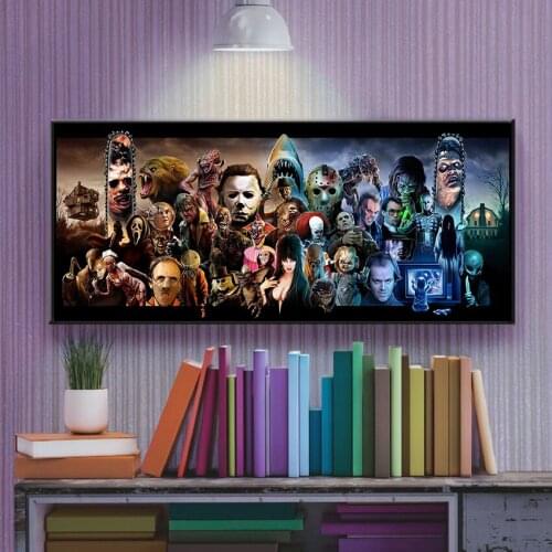 5D DIY Full Diamond Painting Classic Horror Villains and Monsters MASH UP Movie Character Collage Cross Stitch Wall Sticker Gift