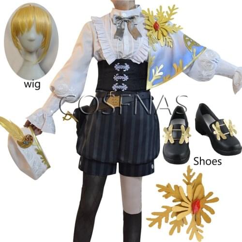 Anime! Identity V Edgar Valden Painter Alchemist Gold Skin Suit Uniform Cosplay Costume Halloween Outfit Women wig Accessories