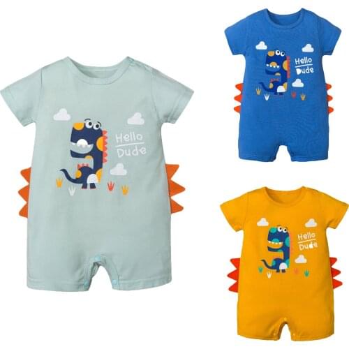 0-24Months Hello Dude Infant Baby Boys Girls Short Sleeve Cartoon Dinosaur Romper Jumpsuit Clothes combinaison bebe garcon M4