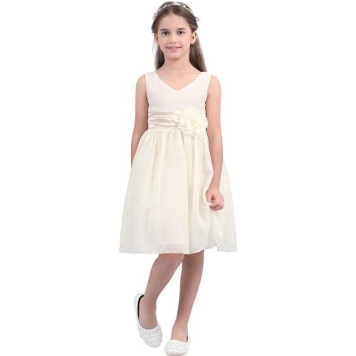 Kids Girls Flower Dresses Bow Formal Dress Ball Gown Prom Princess Wedding Bridesmaid Chiffon Summer Birthday Party Dress