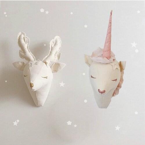 Unicorn Reindeer Stuffed Toy Nordic 3D Animal Head Wall Decor Nursery Baby Room Wall Mount Artwork Home Decor Kids Chritmas Gift
