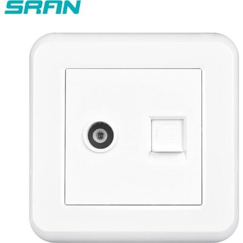 EU TV & Internet Socket CAT6 Type,White PC Panel 82mm*82mm Household RJ45 Interface Socket SRAN
