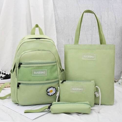 Preppy Style 4Pcs/set Canvas Solid Color Backpacks Women Red School Bags for Teenage Girls Bookbag Student Travel Backpack