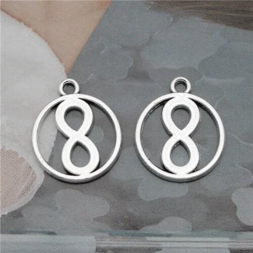 Julie Wang 20PCS Round Infinity Symbol Charms Hollow Antique Silver Color Pendant Punk Jewelry Making Accessory