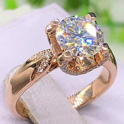 10K Au417 Rose Gold Women Wedding Party Engagement Ring 1 2 3 4 5 Carat Round Moissanite Diamond Ring V Crown Trendy Classic