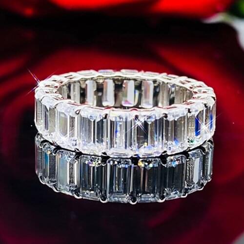 18K Au750 White Gold Women Wedding Party Engagement Ring 0.5 Carat Each Emerald Rectangle Moissanite Diamond Ring Trendy